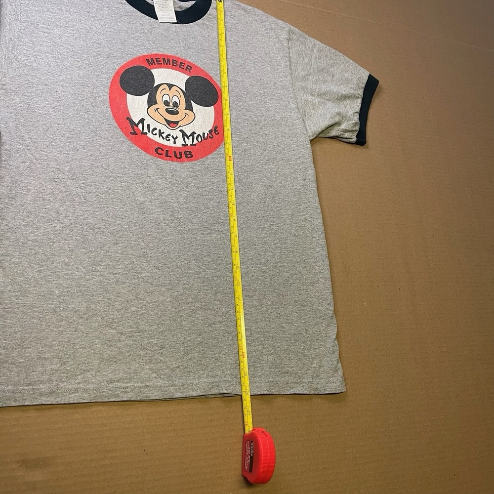 Vintage Disney Mickey Mouse Club Member Men's Medium Grey w/Black Ringer T-Shirt - Picture 8 of 9